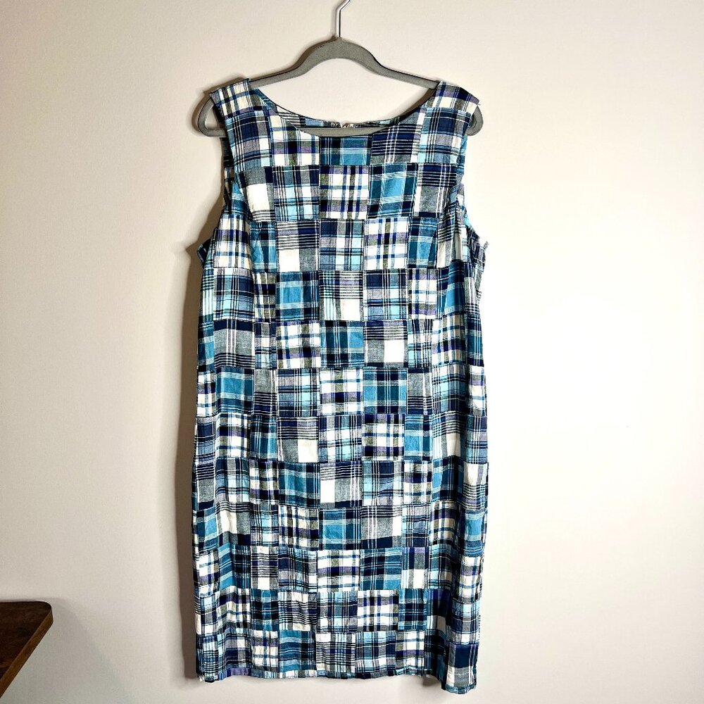 Vtg Orvis Plaid Patchwork 100% Cotton Sheath Dress Coastal Cottagecore Sz L